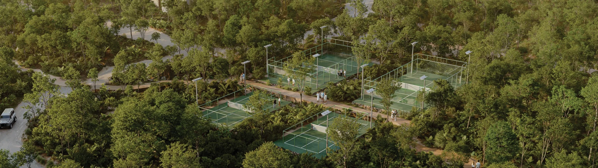 Canchas de pádel y pickleball rodeadas de selva en Selvadentro Tulum