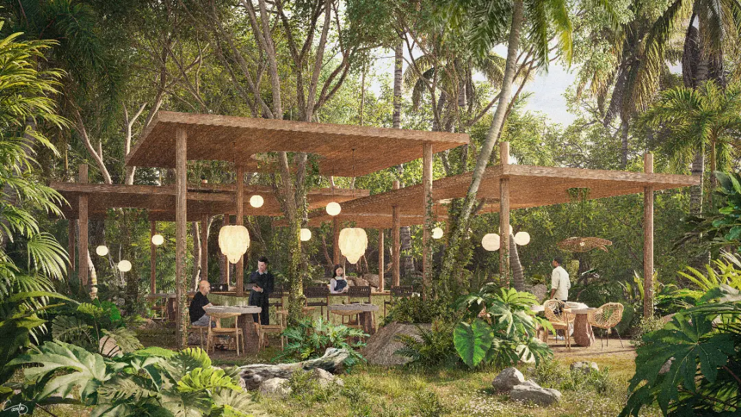 Jungle Bar de Selvadentro Tulum, rodeado de vegetación